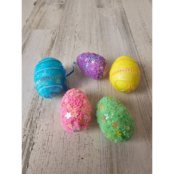 Beaded sequin life-size egg Easter colorful glitter sparkle spring set decor as - Picture 1 of 11
